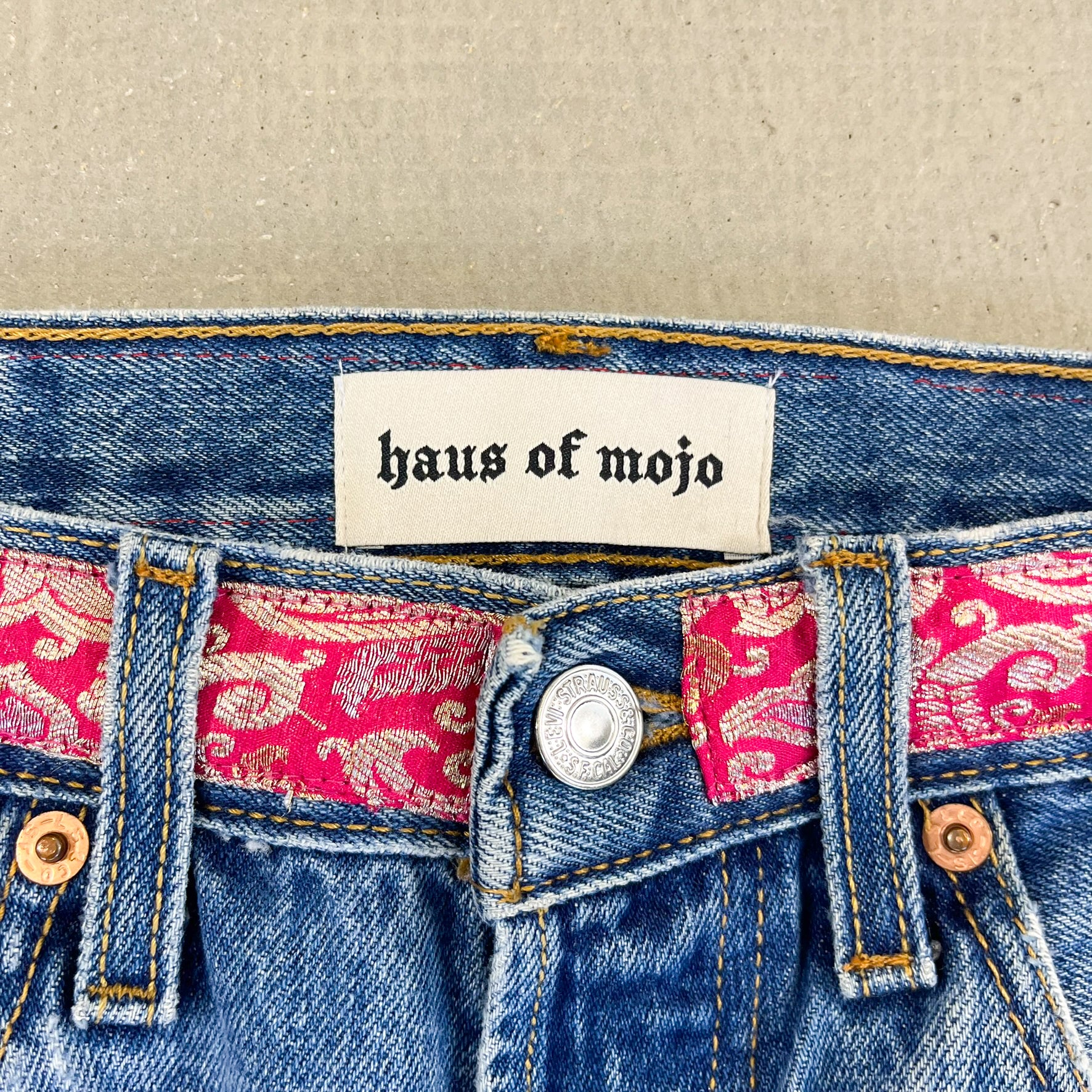 F- HOM Levi's 501 Hand Beaded Reworked Custom Jeans