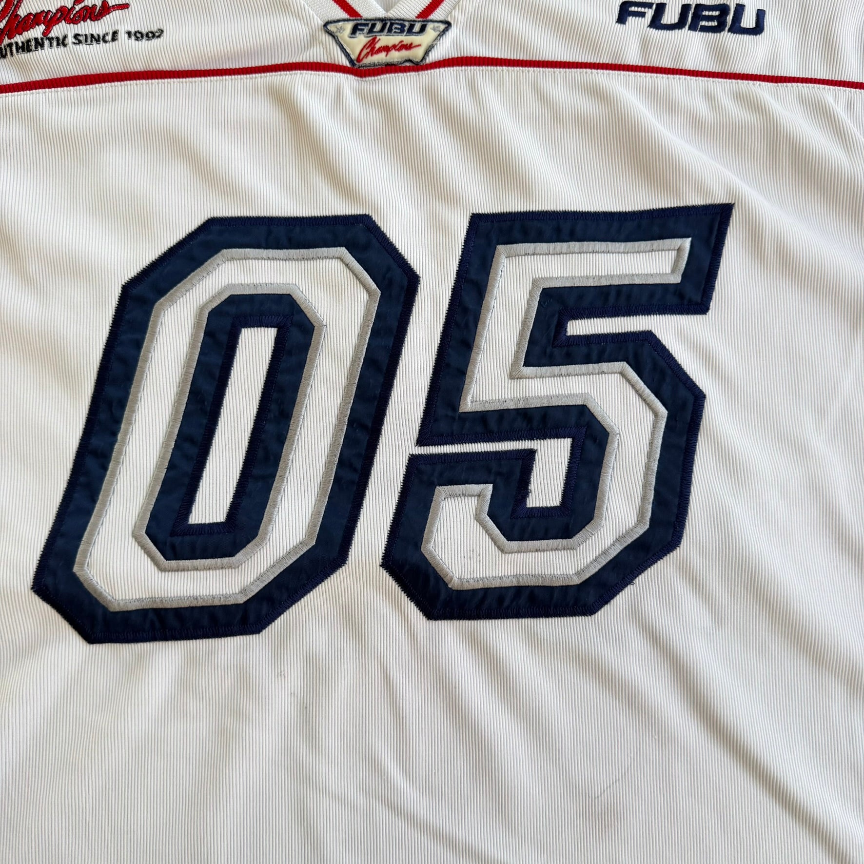J- Vintage 90s Fubu Champions 05 Embroidered Text Football Jersey - 2XL