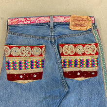 Load image into Gallery viewer, F- HOM Levi&#39;s 501 Hand Beaded Reworked Custom Jeans
