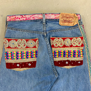 F- HOM Levi's 501 Hand Beaded Reworked Custom Jeans