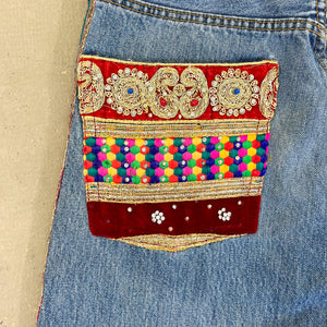 F- HOM Levi's 501 Hand Beaded Reworked Custom Jeans