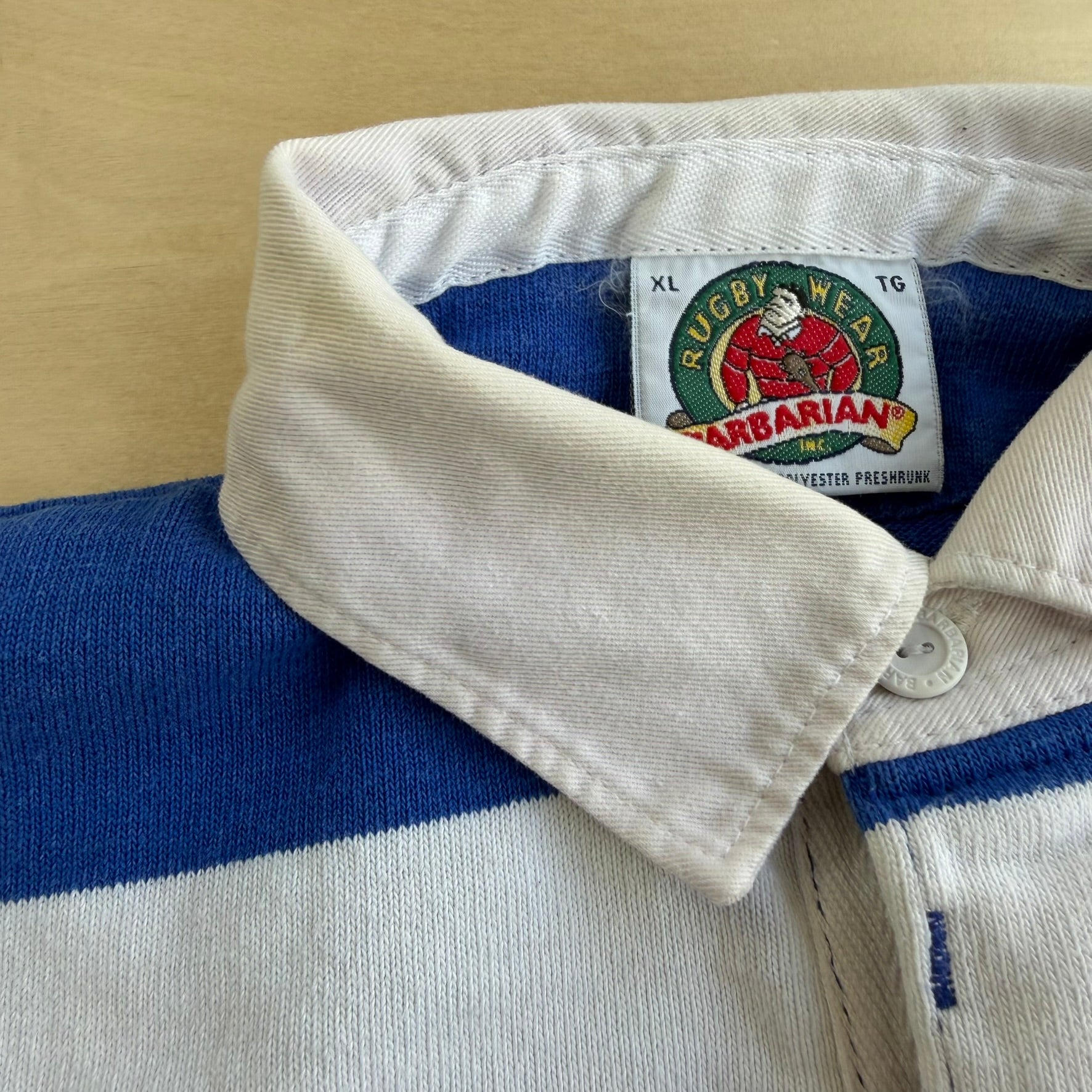 J- Vintage Barbarian Rugbywear White/Blue Striped Rugby Shirt - XL