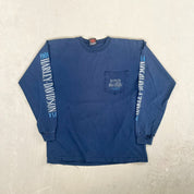 F- Vintage '02 Harley Davidson Mansfield PA Long Sleeve Tee