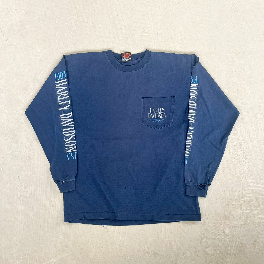 F- Vintage '02 Harley Davidson Mansfield PA Long Sleeve Tee