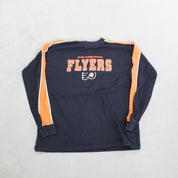 F- Vintage Philadelphia Flyers NHL Lee Embroidered Logo & Text Long Sleeve Tee