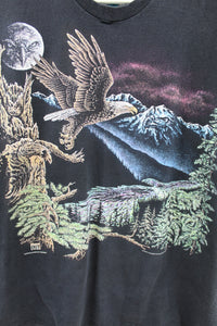 X - Vintage 1993 Eagle Flying Over Moon & Forest & Hidden Eagles Tee