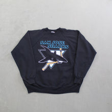 Load image into Gallery viewer, F- Vintage San Jose Sharks NHL Logo &amp; Text Crewneck
