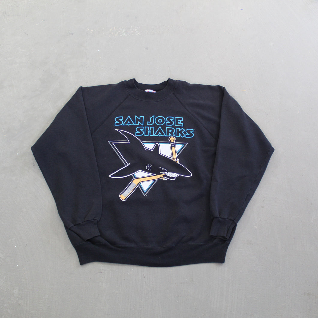 F- Vintage San Jose Sharks NHL Logo & Text Crewneck
