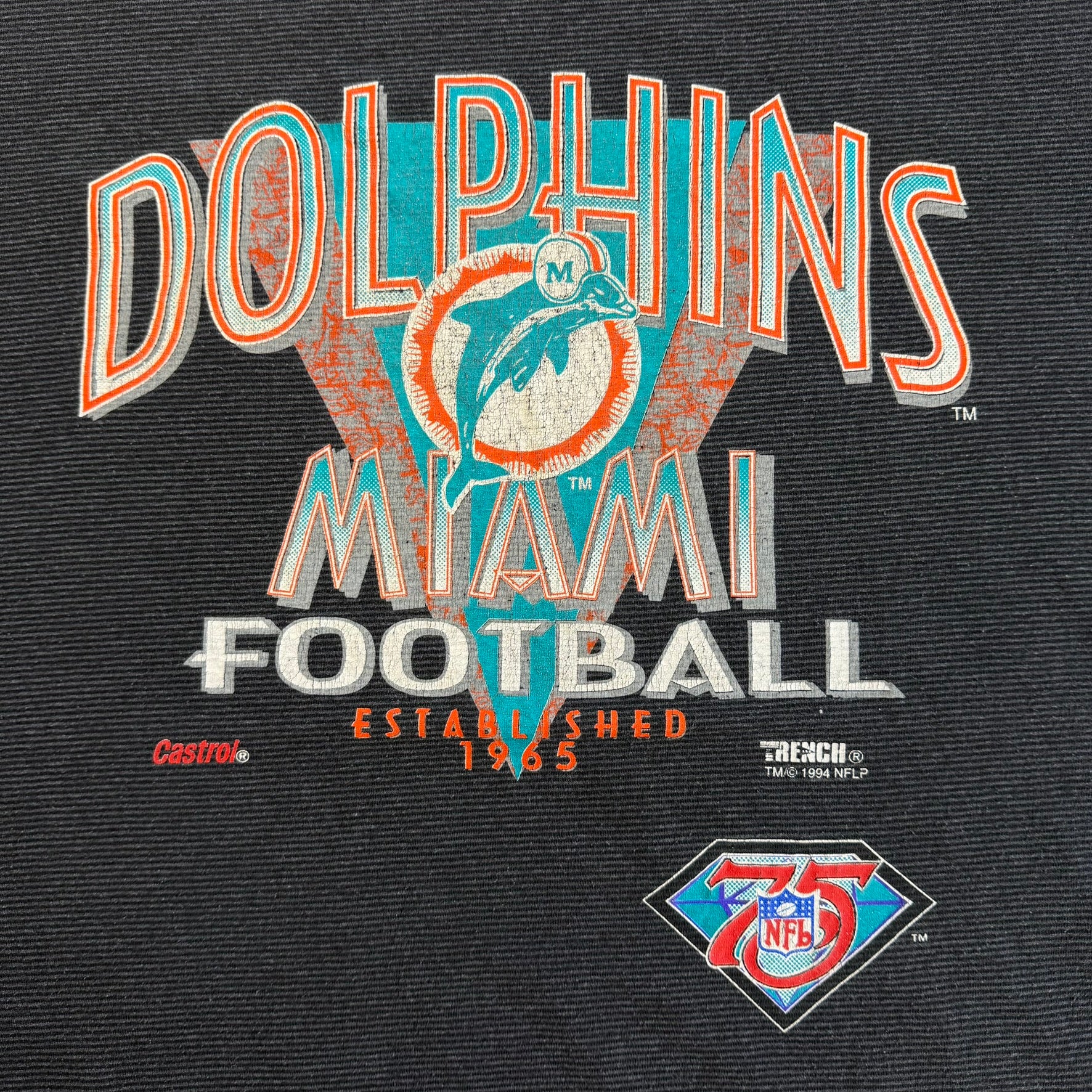 J- Vintage '94 Miami Dolphins NFL Graphic Made In USA Single Stitch Tee - XL