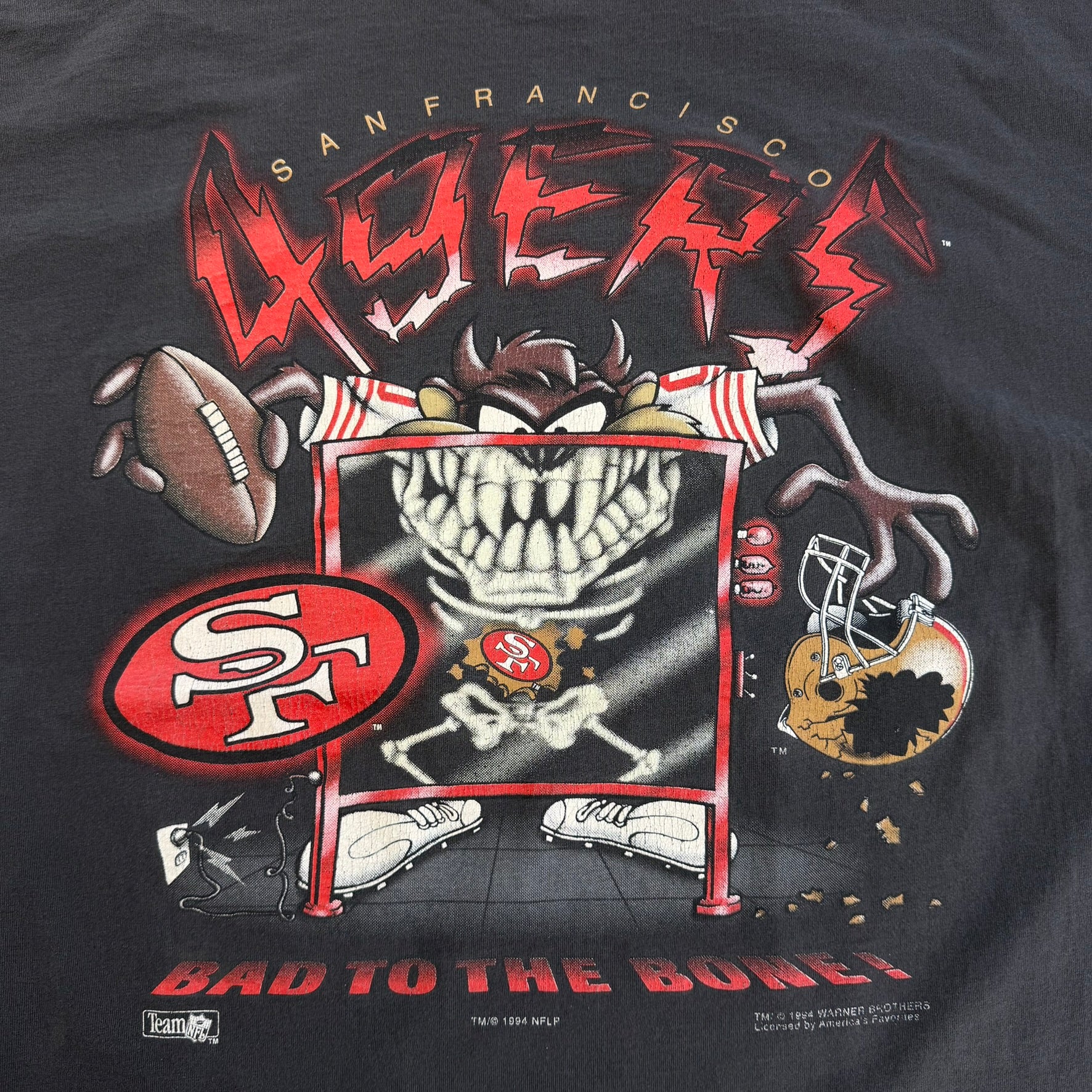 J- Vintage '94 San Francsico 49ers NFL Looney Tunes Tazmanian Devil Graphic Made In USA Single Stitch Tee - 4XL