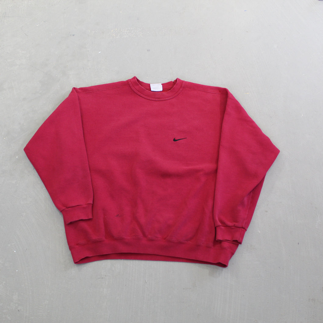F- Vintage 90s Nike Right Side Chest Swoosh Maroon Crewneck