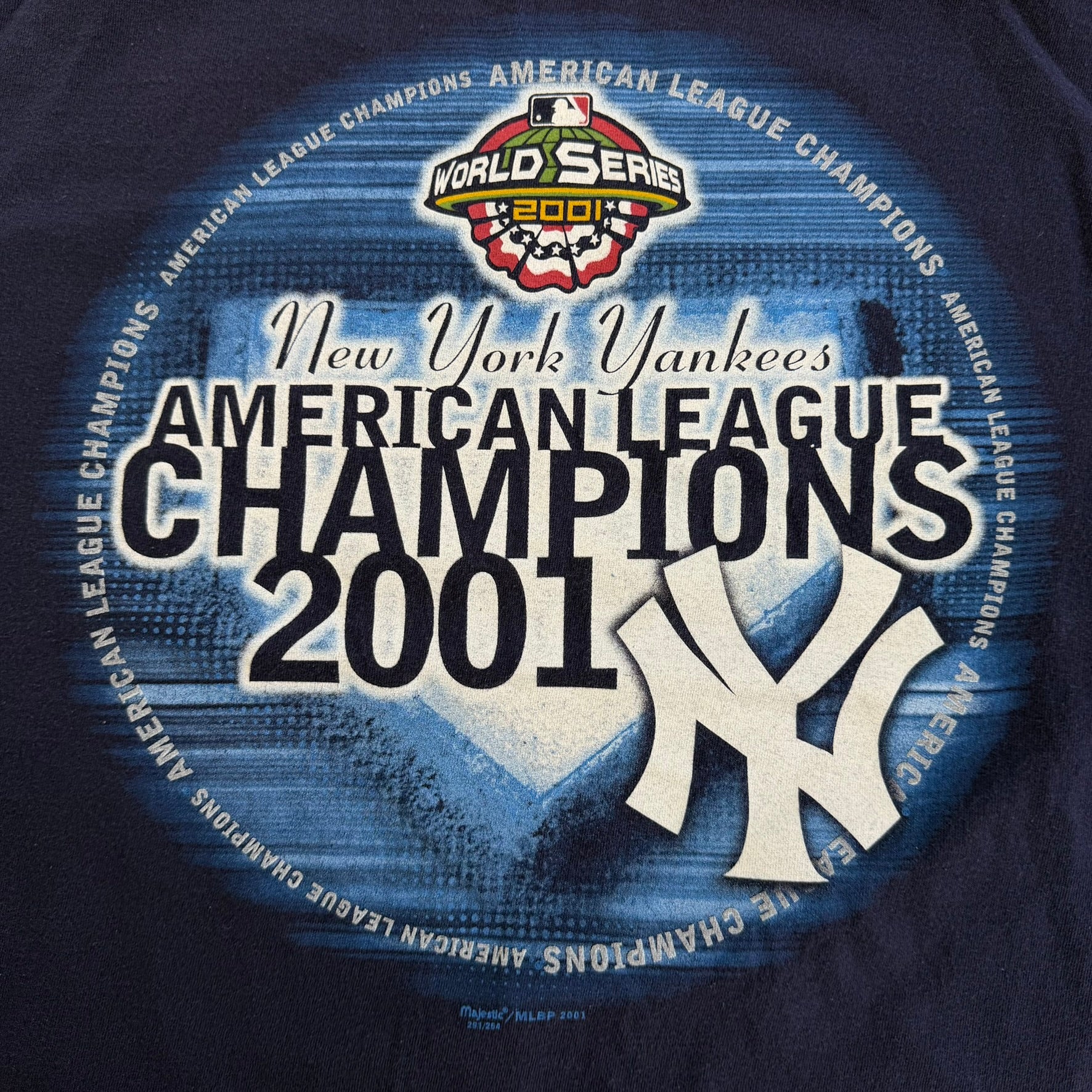 J- Vintage '00 New York Yankees MLB American League Champions Majestic Tag Tee - XL