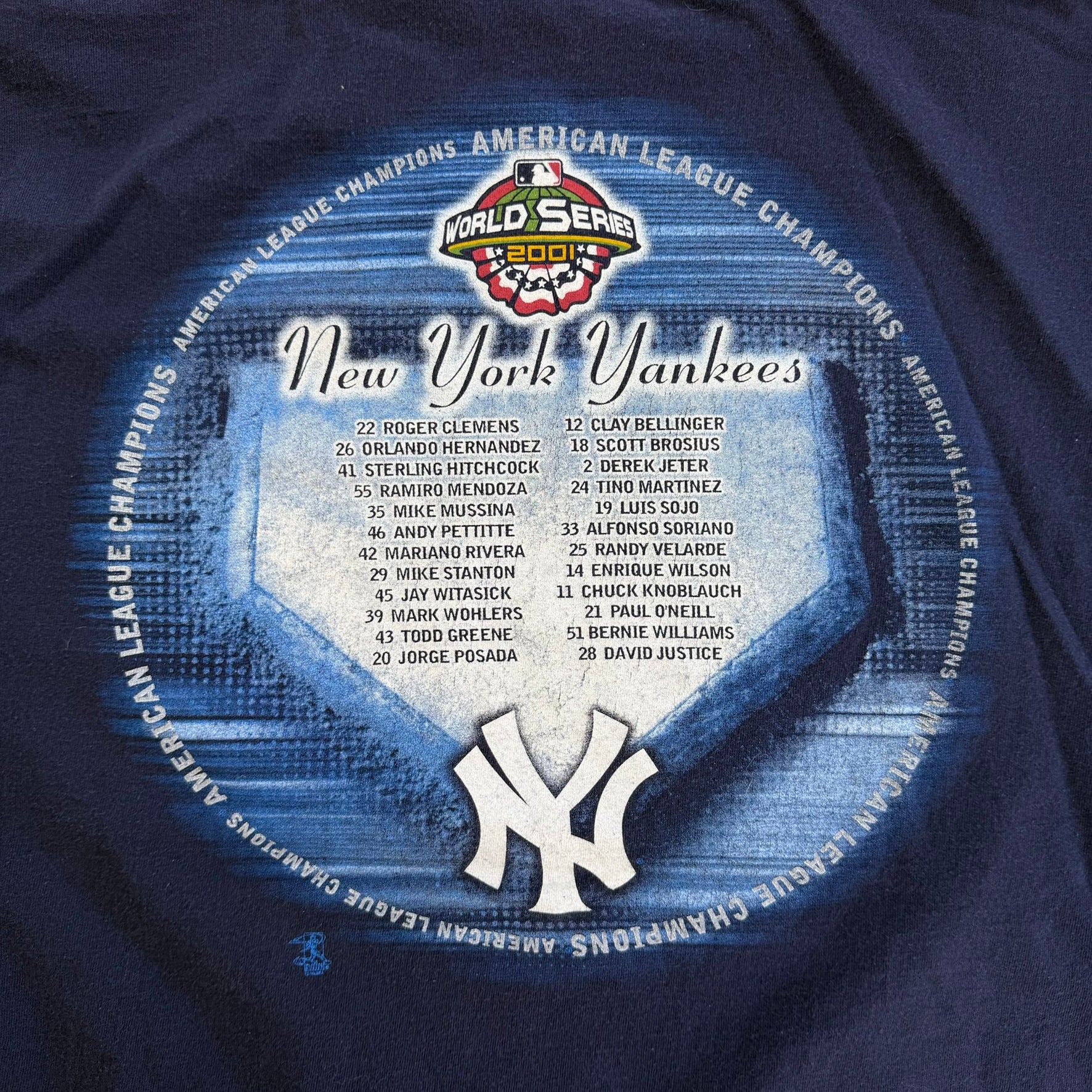 J- Vintage '00 New York Yankees MLB American League Champions Majestic Tag Tee - XL