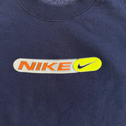 J- Vintage Nike Text & Swoosh Graphic Navy Crewneck - XL