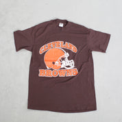 F- Vintage Cleveland Browns NFL Helmet & Text Single Stitch Tee