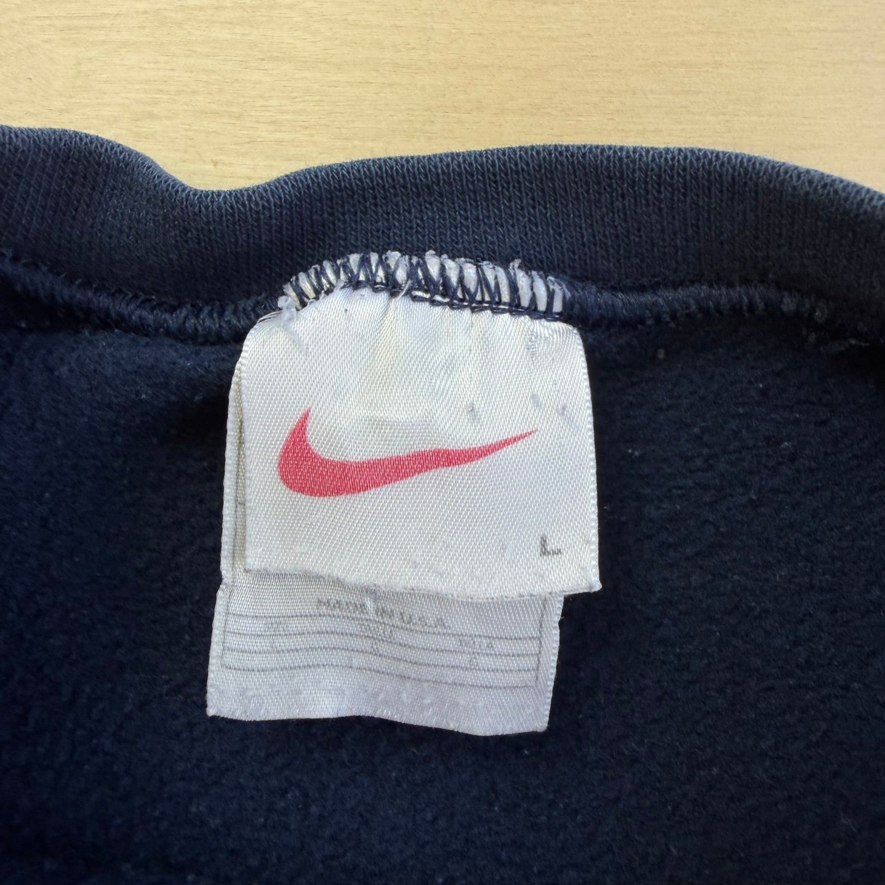 J- Vintage 90s Nike Embroidered Swoosh Made In USA Navy Crewneck - L