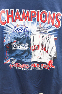 X - Vintage Lee 2005 MLB/NFL Red Sox & Patriots World Champions Long Sleeve Tee