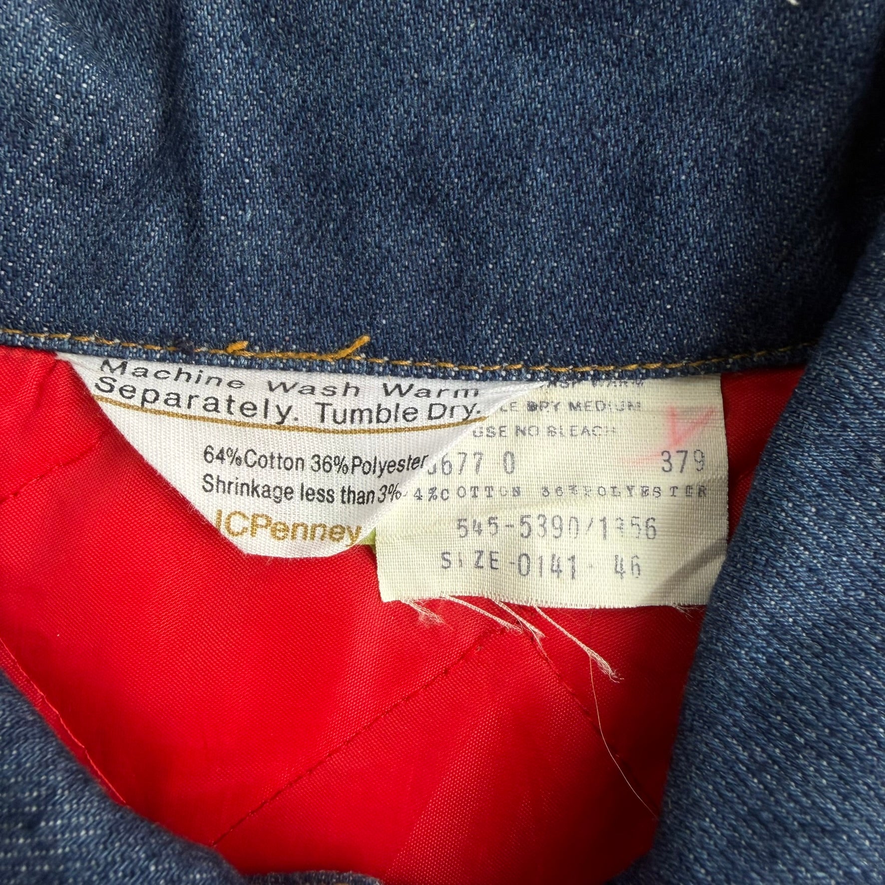 J- Vintage J.C Penny Quilt Lined Dark Blue Wash Trucker Denim Jacket - 41 (fits L)