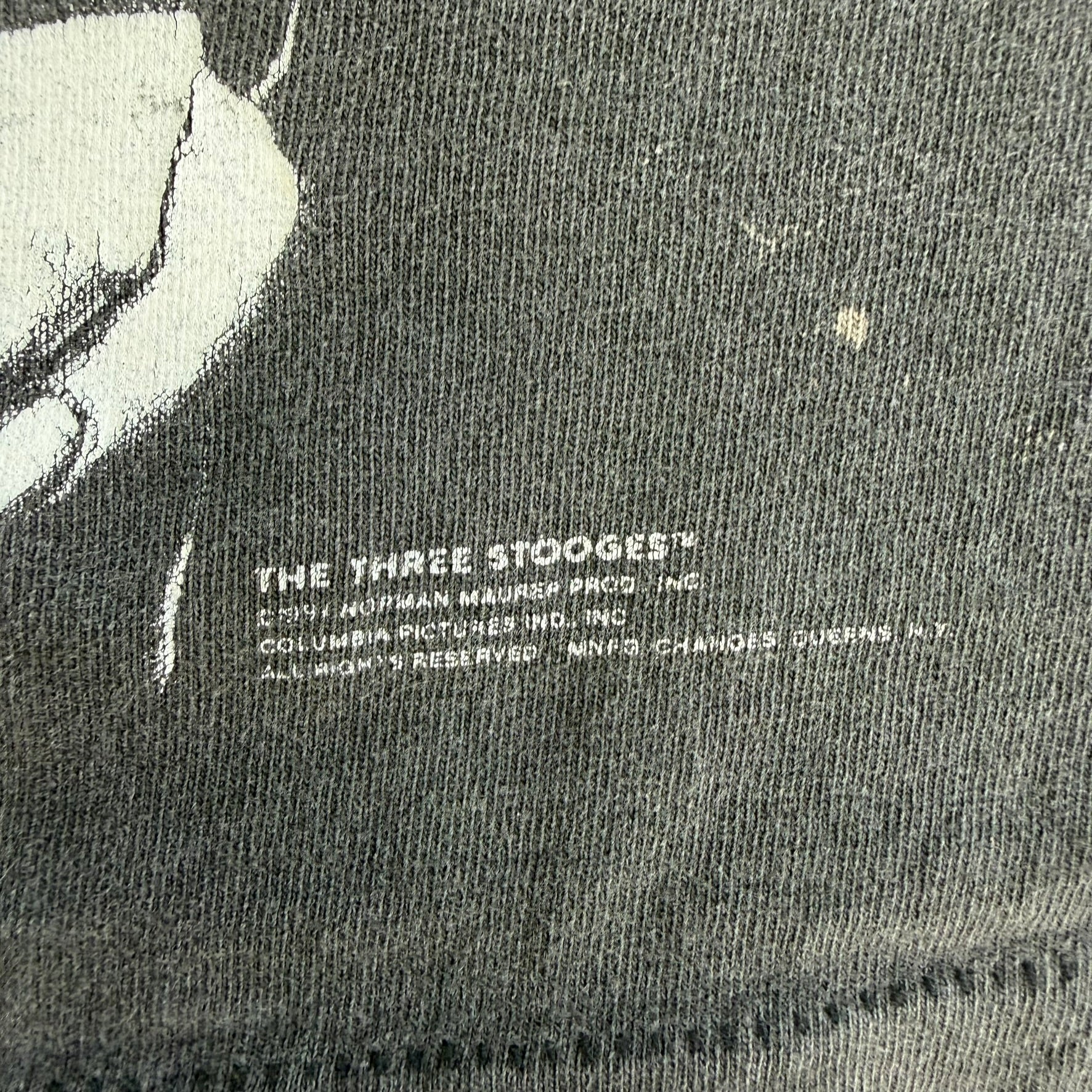 J- Vintage '91 The Three Stooges Jumbo Print Made In USA Single Stitch Tee - XL