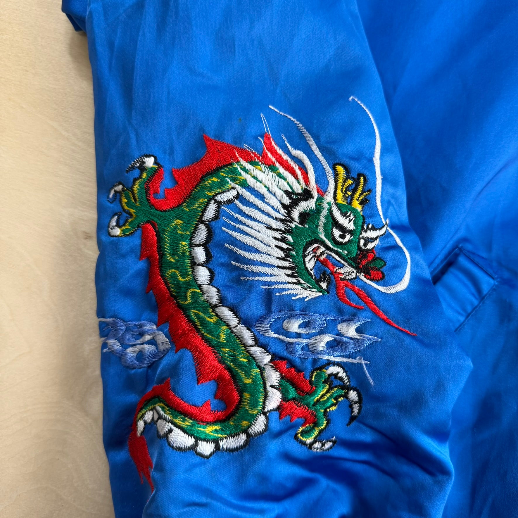 J- Vintage '86 Team Spirit Embroidered Dragons Satin Bomber Jacket - L