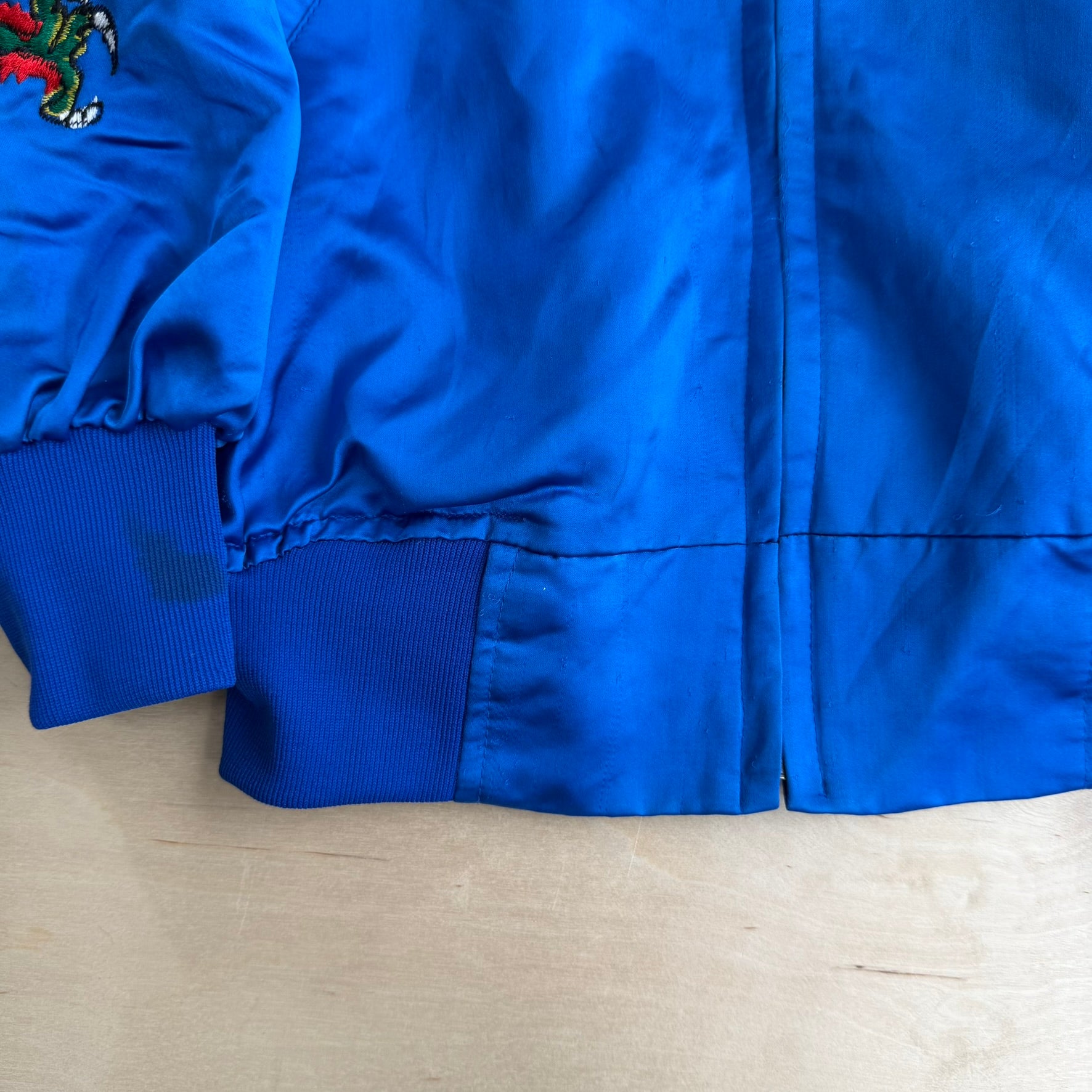 J- Vintage '86 Team Spirit Embroidered Dragons Satin Bomber Jacket - L