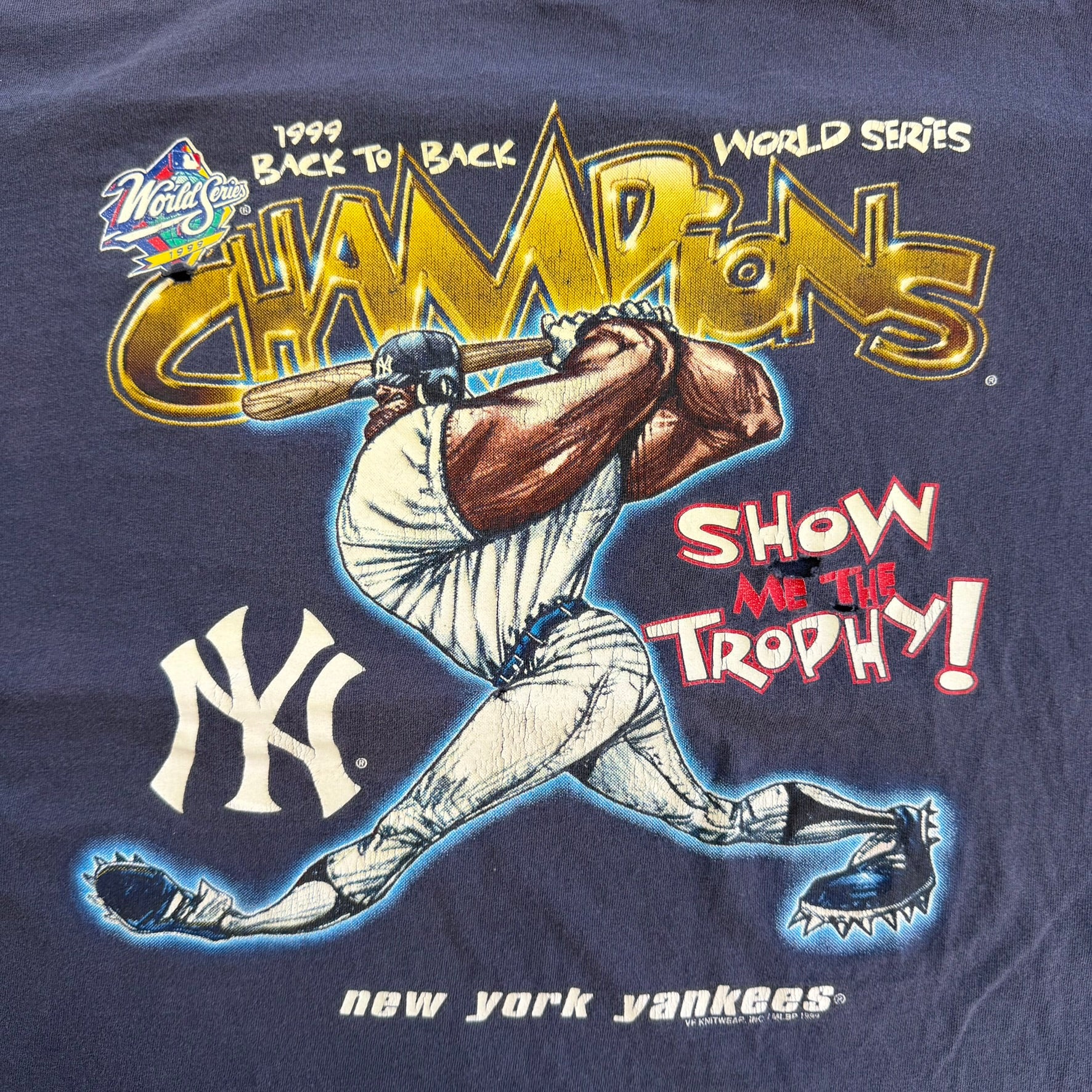 J- Vintage '99 New York Yankees MLB Back To Back World Series Champions Graphic Tee - XL