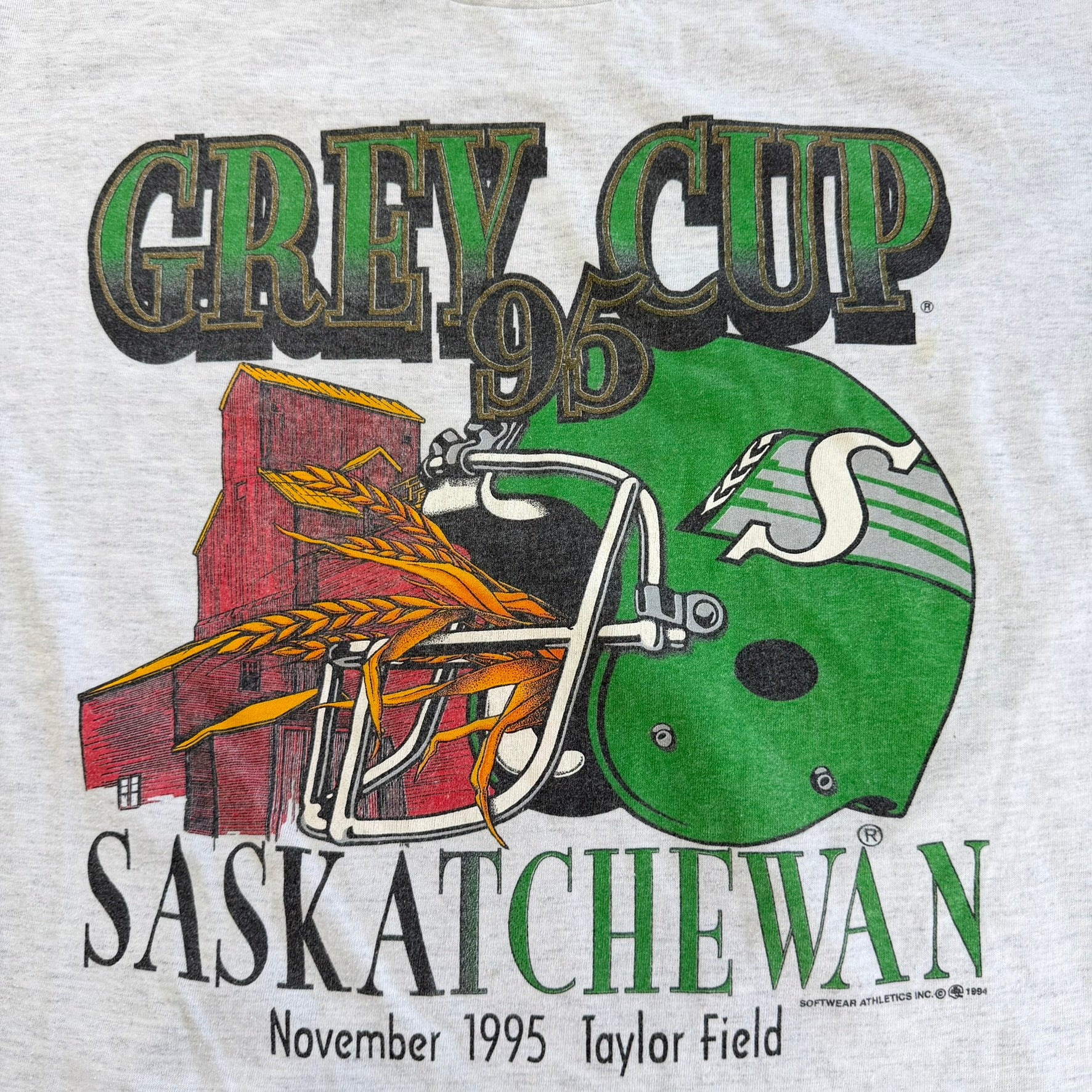 J- Vintage '95 CFL Grey Cup Saskatchewan Graphic Single Stitch Tee - M
