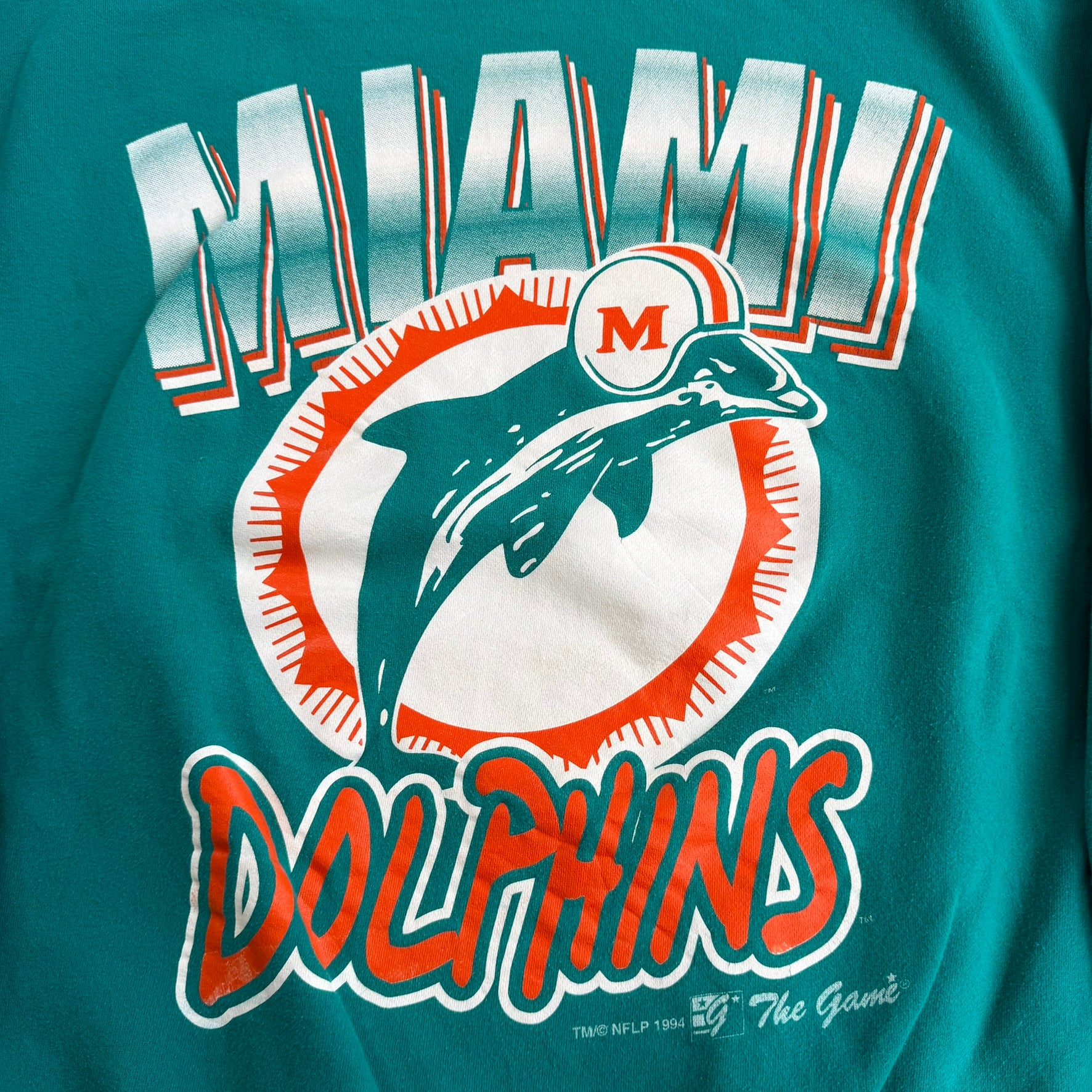 J- Vintage '94 Miami Dolphins NFL Text & Graphic Crewneck - XL