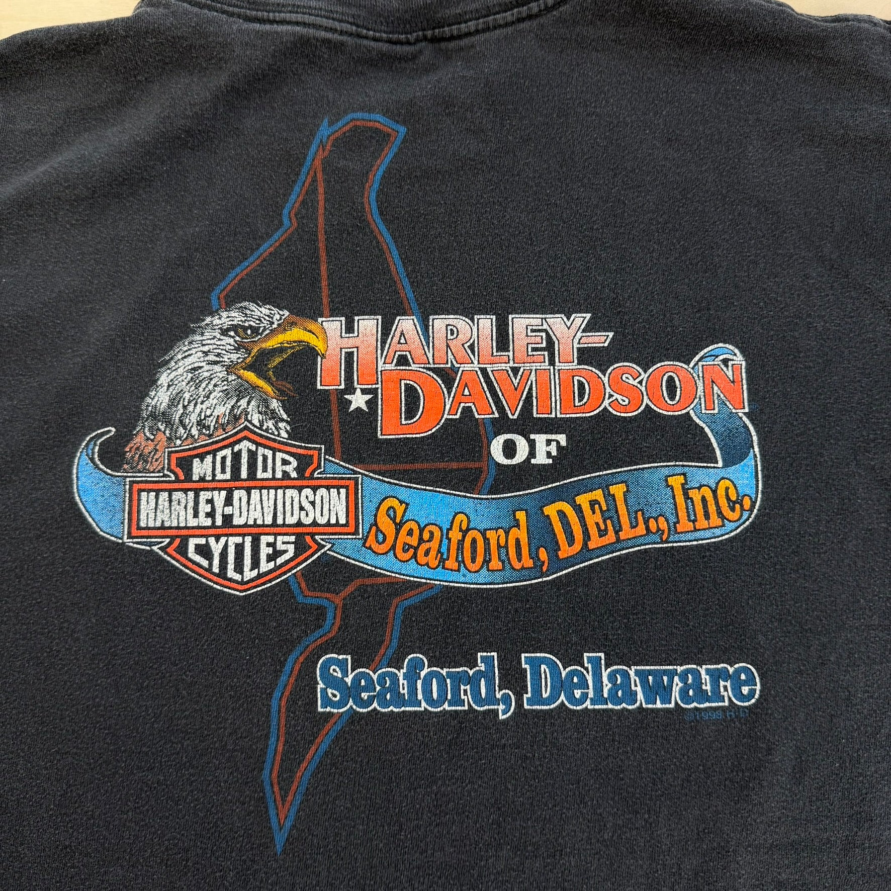 J- Vintage '00 Harley Davidson Seaford Delaware Wolf Graphic Made In USA Tee - L