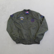 D- Vintage 1992 Phat Farm Satin Bomber Jacket w/ Patches