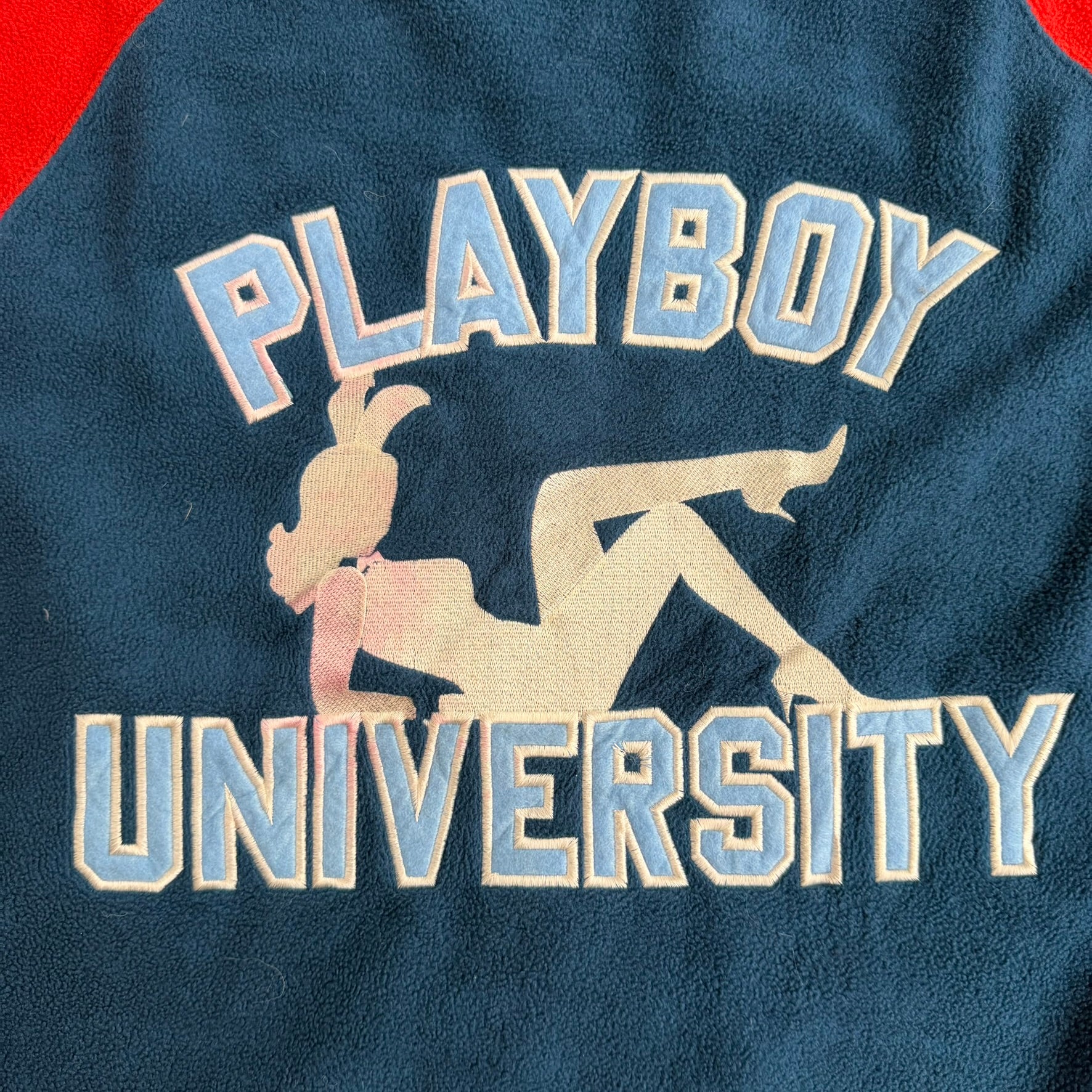 J- Vintage Playboy University Embroidered Logo Quarter Zip Polar Fleece - L