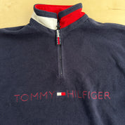 J- Vintage 90s Tommy Hilfiger Embroidered Logo Quarter Zip Polar Fleece - M