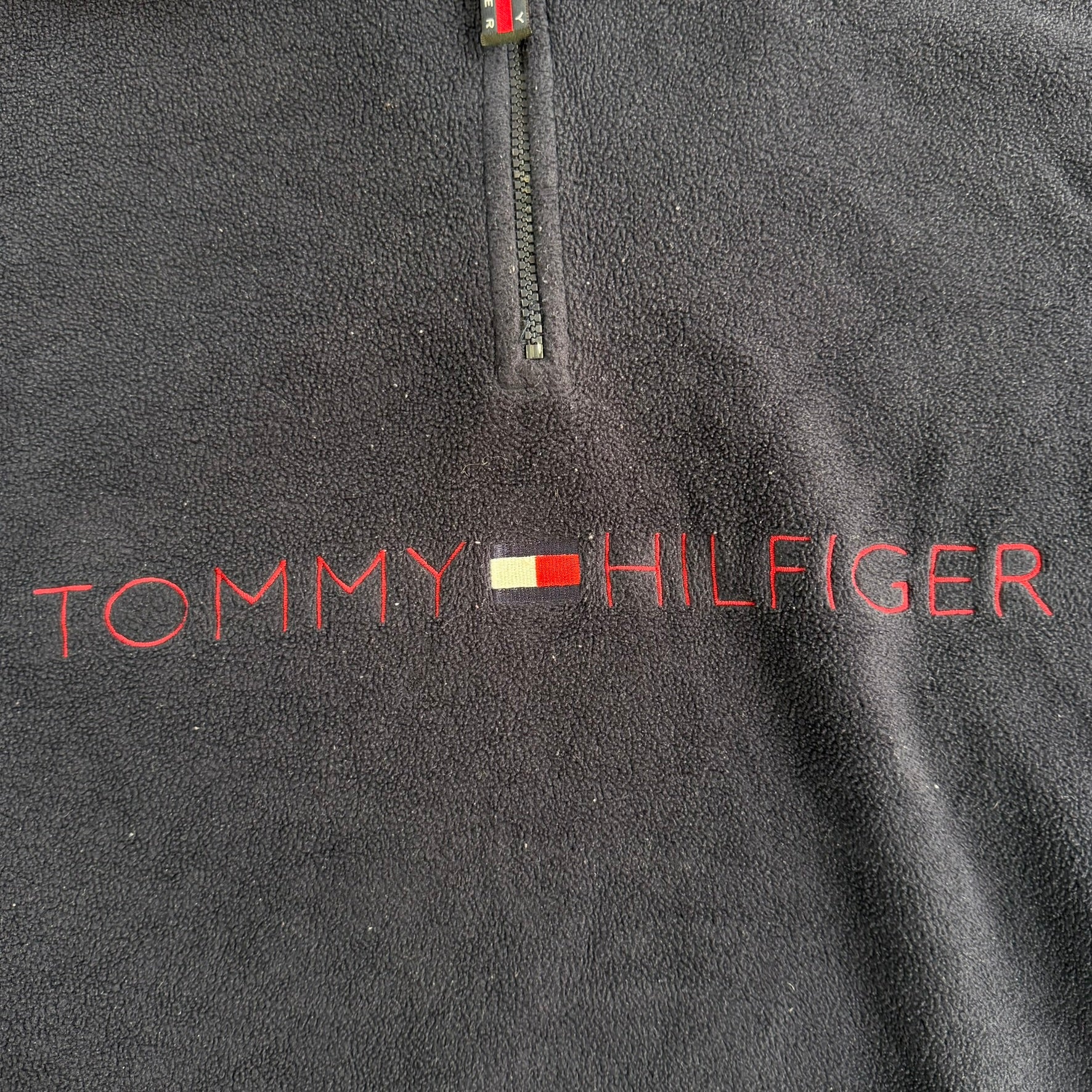 J- Vintage 90s Tommy Hilfiger Embroidered Logo Quarter Zip Polar Fleece - M