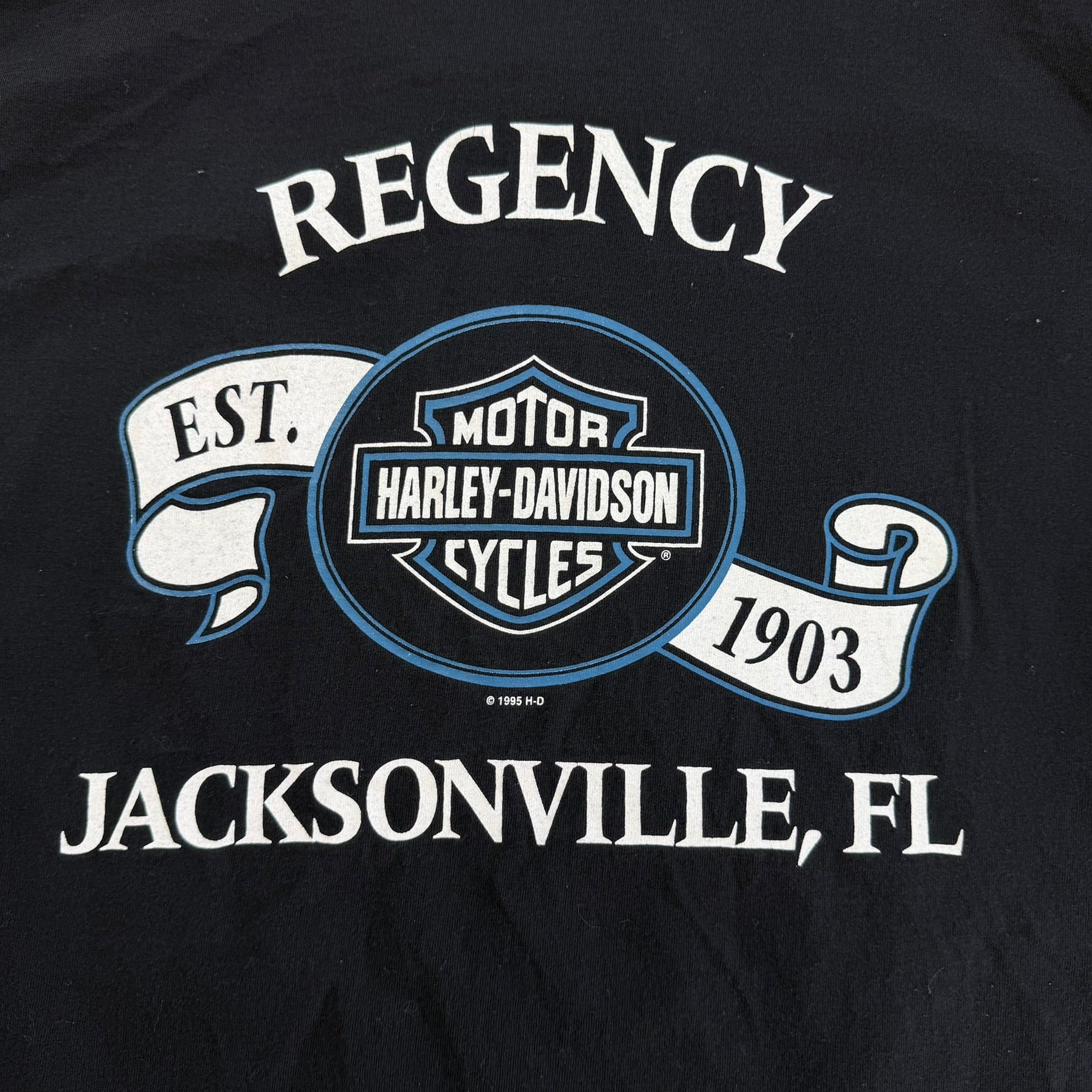 J- Vintage '95 Harley Davidson Jacksonville Fl. Made In USA Single Stitch Tee - L