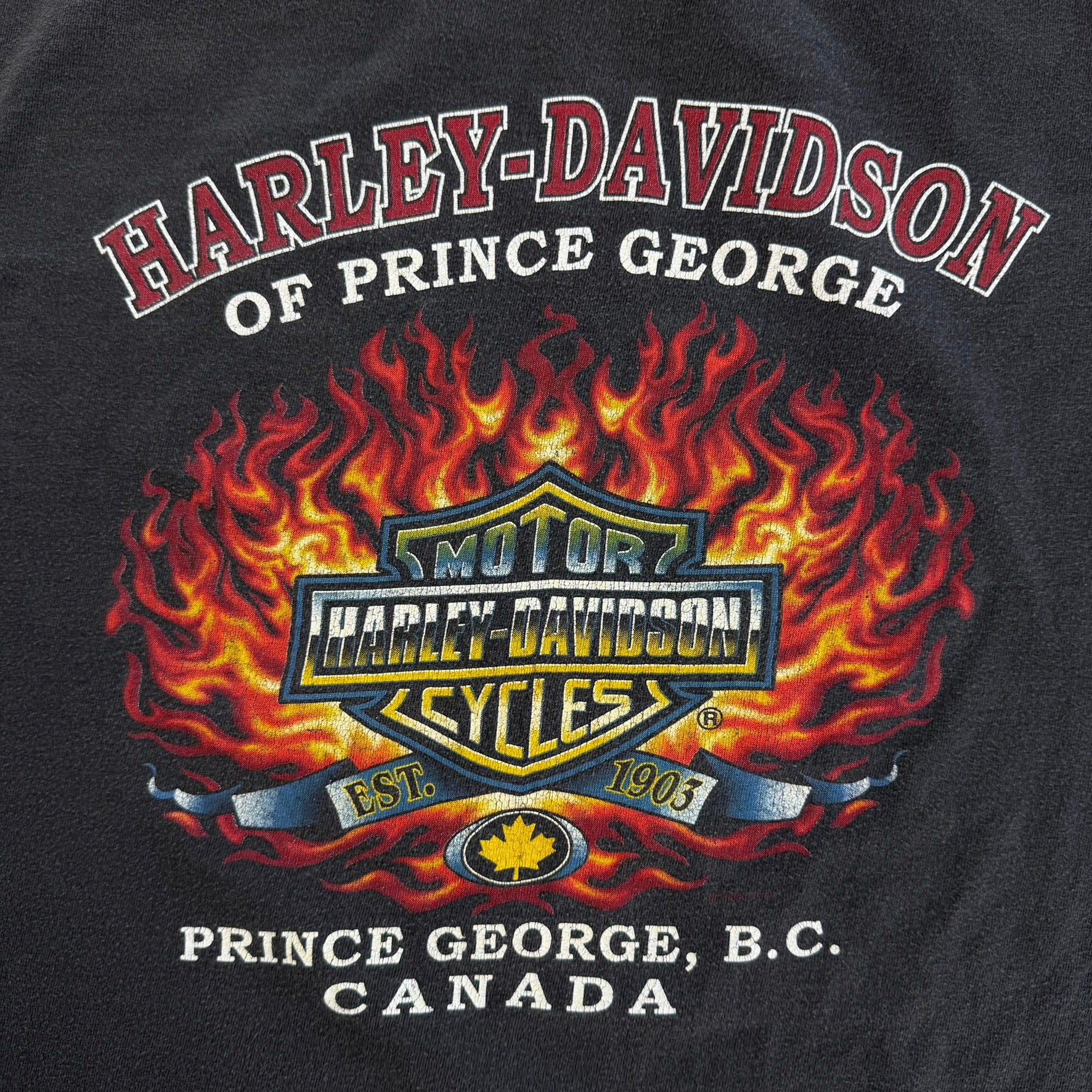 J- Vintage '01 Harley Davidson Prince George BC Graphic Long Sleeve Tee - L