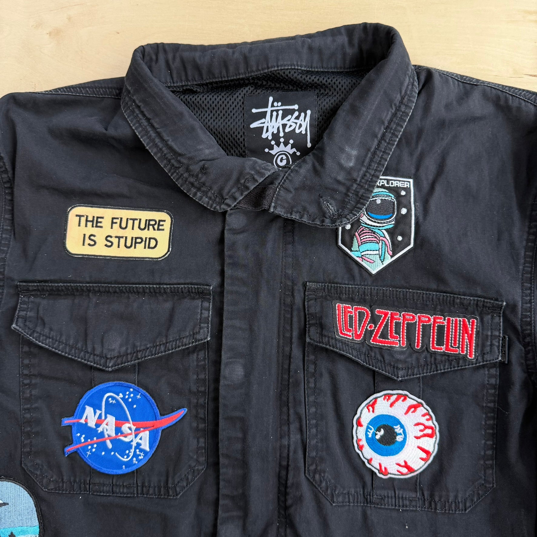 J- Vintage Stussy Zip Up Cargo Jacket w/ Custom Patches - XL