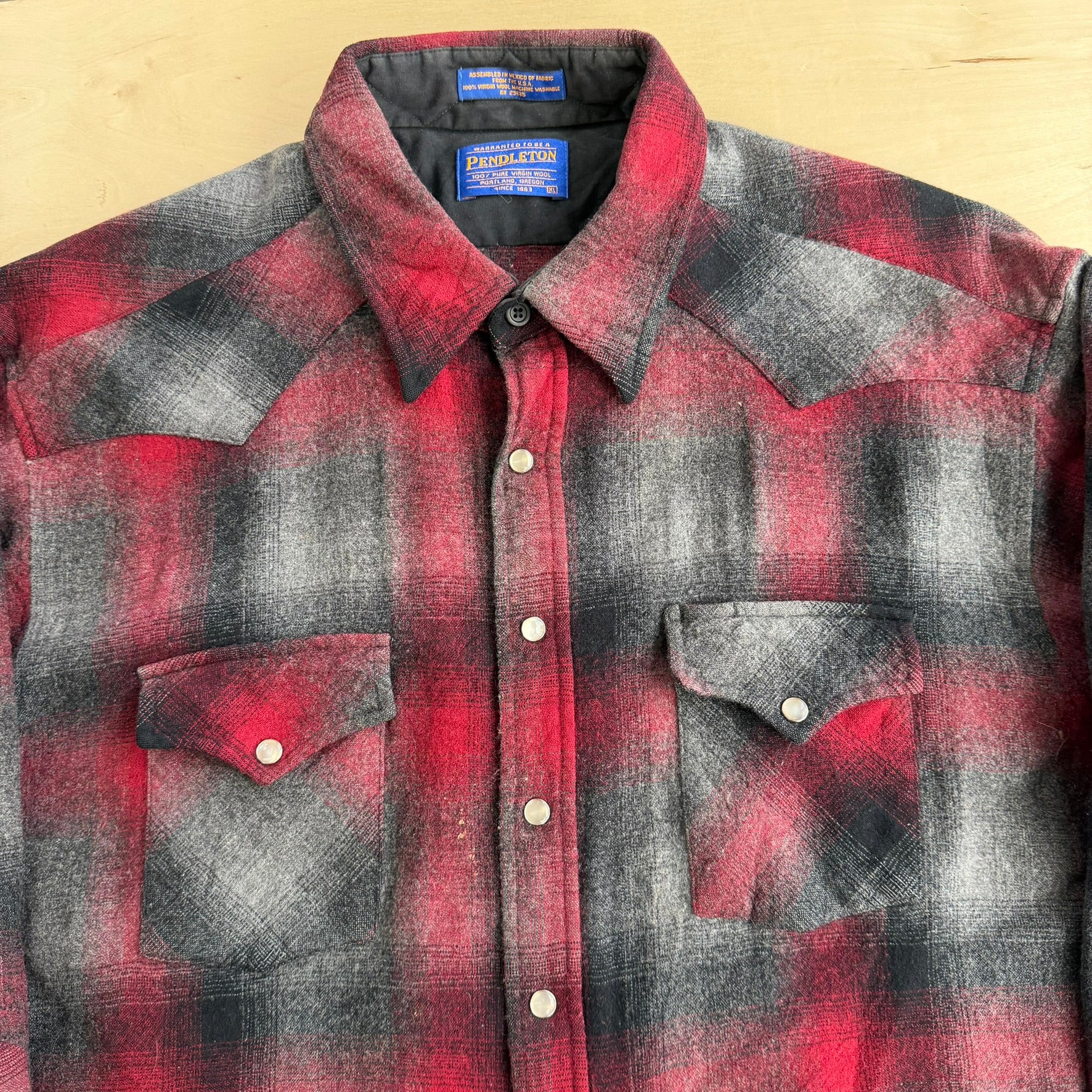 J- Vintage Pendleton Maroon/Black Plaid Wool Snap Button Down Shirt - XL