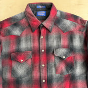 J- Vintage Pendleton Maroon/Black Plaid Wool Snap Button Down Shirt - XL