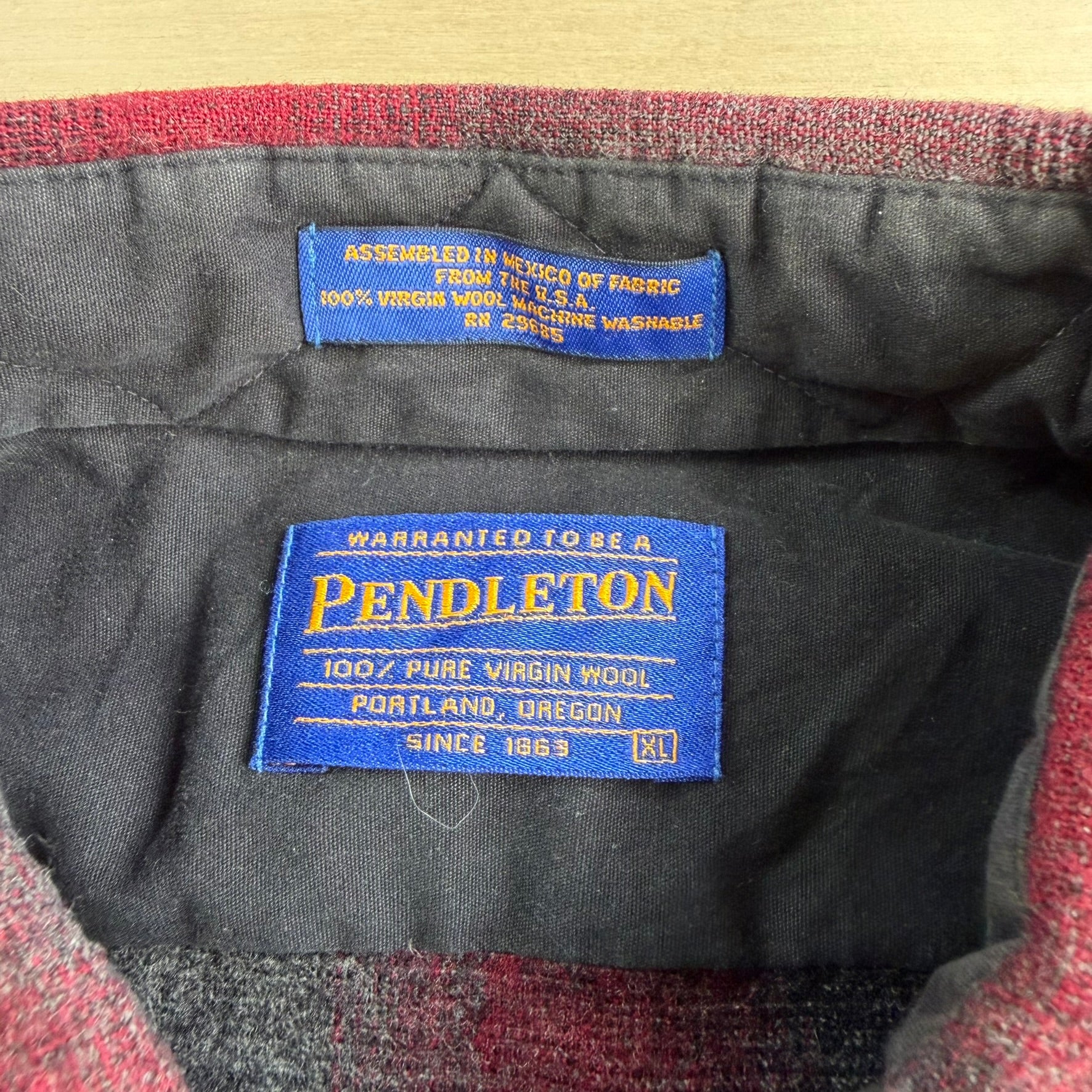 J- Vintage Pendleton Maroon/Black Plaid Wool Snap Button Down Shirt - XL