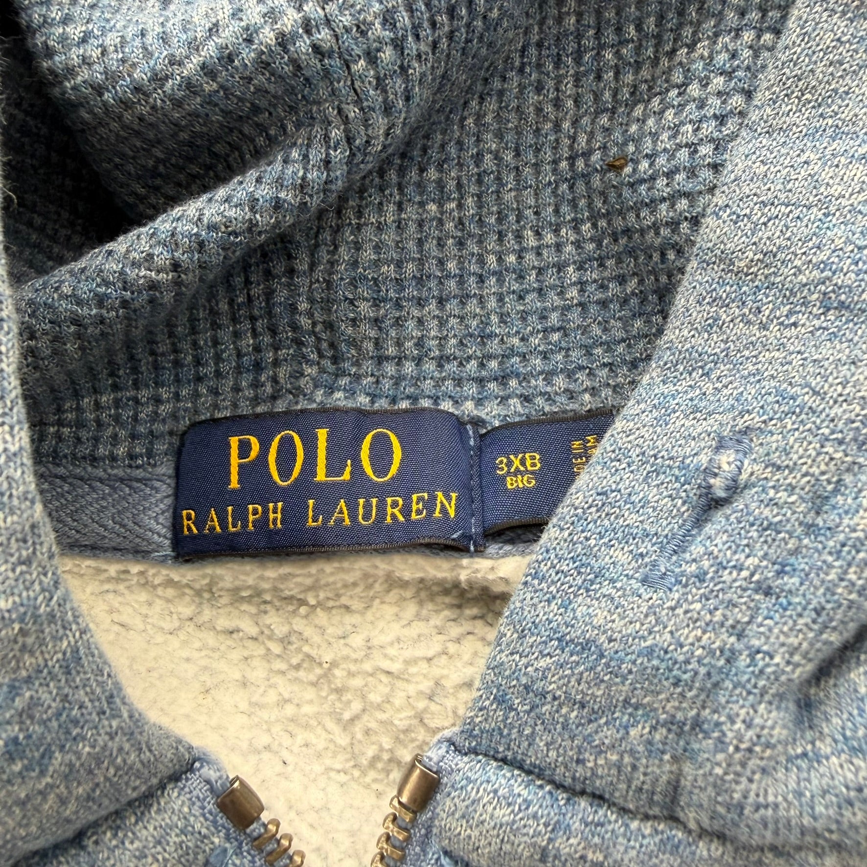 J- Vintage Polo Ralph Lauren Embroidered Logo Light Blue Pullover Hoodie - 3XL