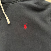 J- Vintage Polo Ralph Lauren Embroidered Logo Black Pullover Hoodie - L
