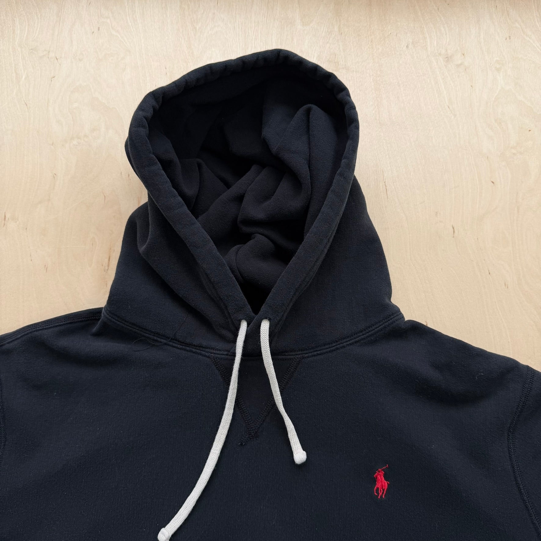 J- Vintage Polo Ralph Lauren Embroidered Logo Black Pullover Hoodie - L