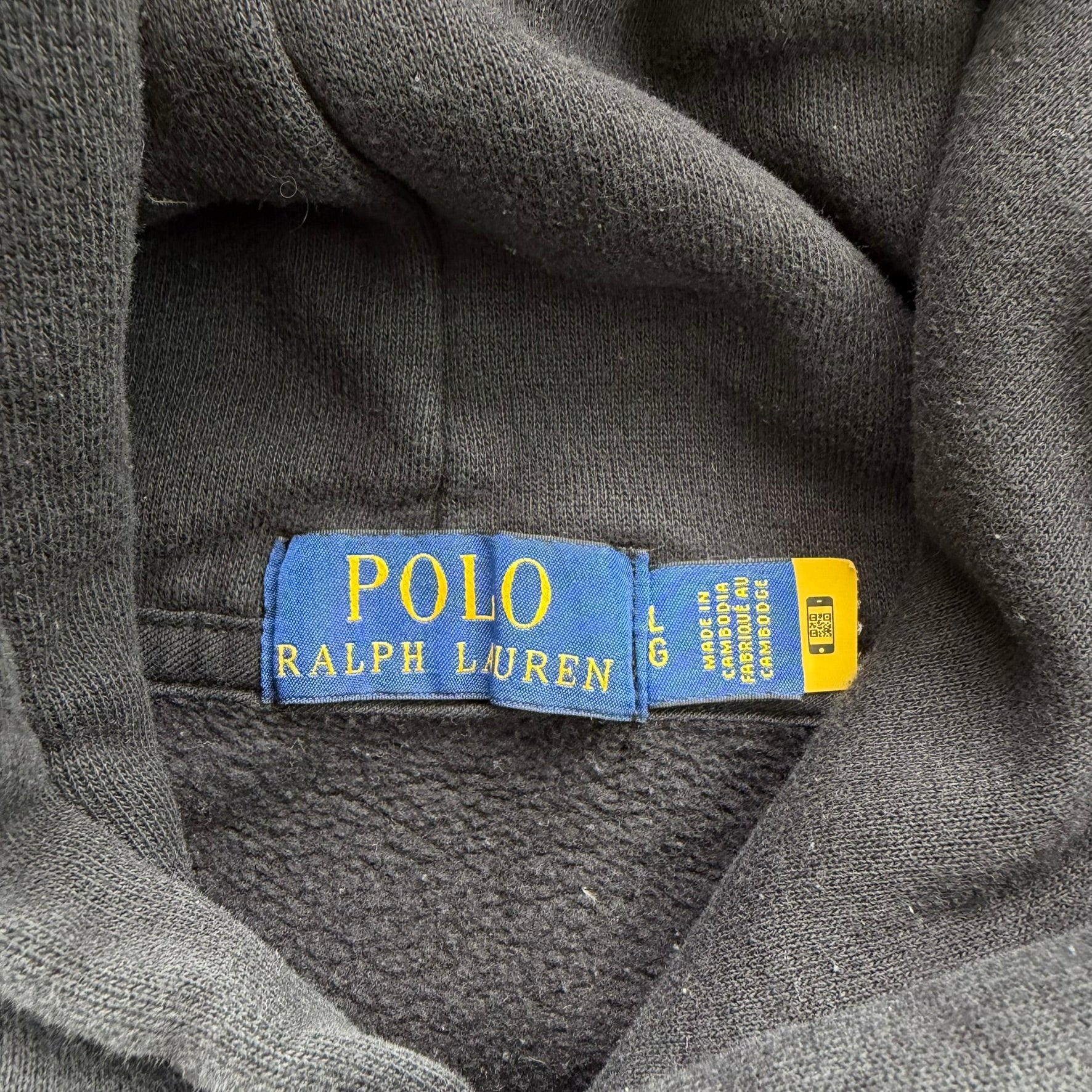 J- Vintage Polo Ralph Lauren Embroidered Logo Black Pullover Hoodie - L