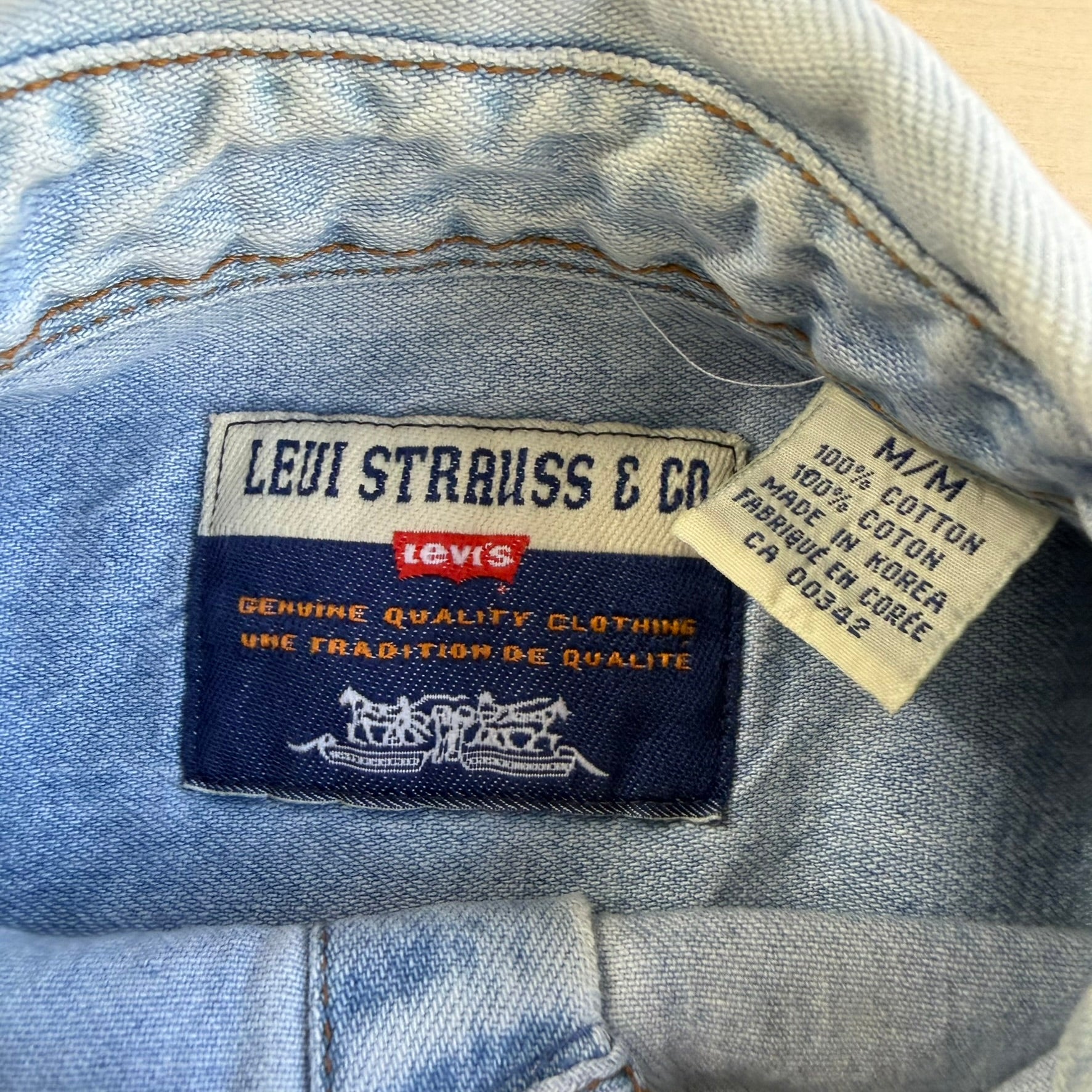 J- Vintage 90s Levi's Orange Tab Denim Button Down Shirt - M
