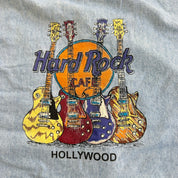 J- Vintage Hard Rock Cafe Hollywood Guitars Graphic Denim Button Down Shirt - XL