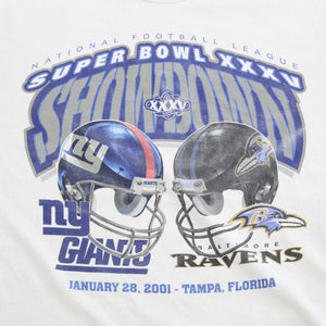 F- Vintage 2001 Super Bowl 35 NY Giants Vs Baltimore Ravens NFL Logo Athletic Promo Tee