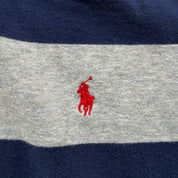 J- Vintage Polo Ralph Lauren Embroidered Logo Navy Grey Striped Henley Hoodie - L