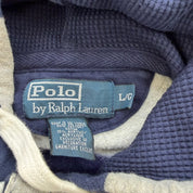 J- Vintage Polo Ralph Lauren Embroidered Logo Navy Grey Striped Henley Hoodie - L