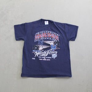 F- Vintage 2000 New York Yankees Vs Mets MLB Subway Series Logo Athletic Tee