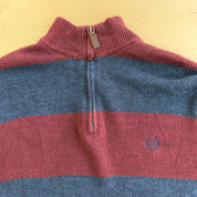 J- Vintage Chaps RL Embroidered Logo Maroon/Navy Quarter Zip Knit Sweater - M